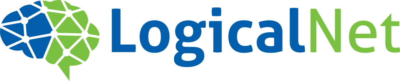 After: the LogicalNet brain mark beside the blue and green wordmark